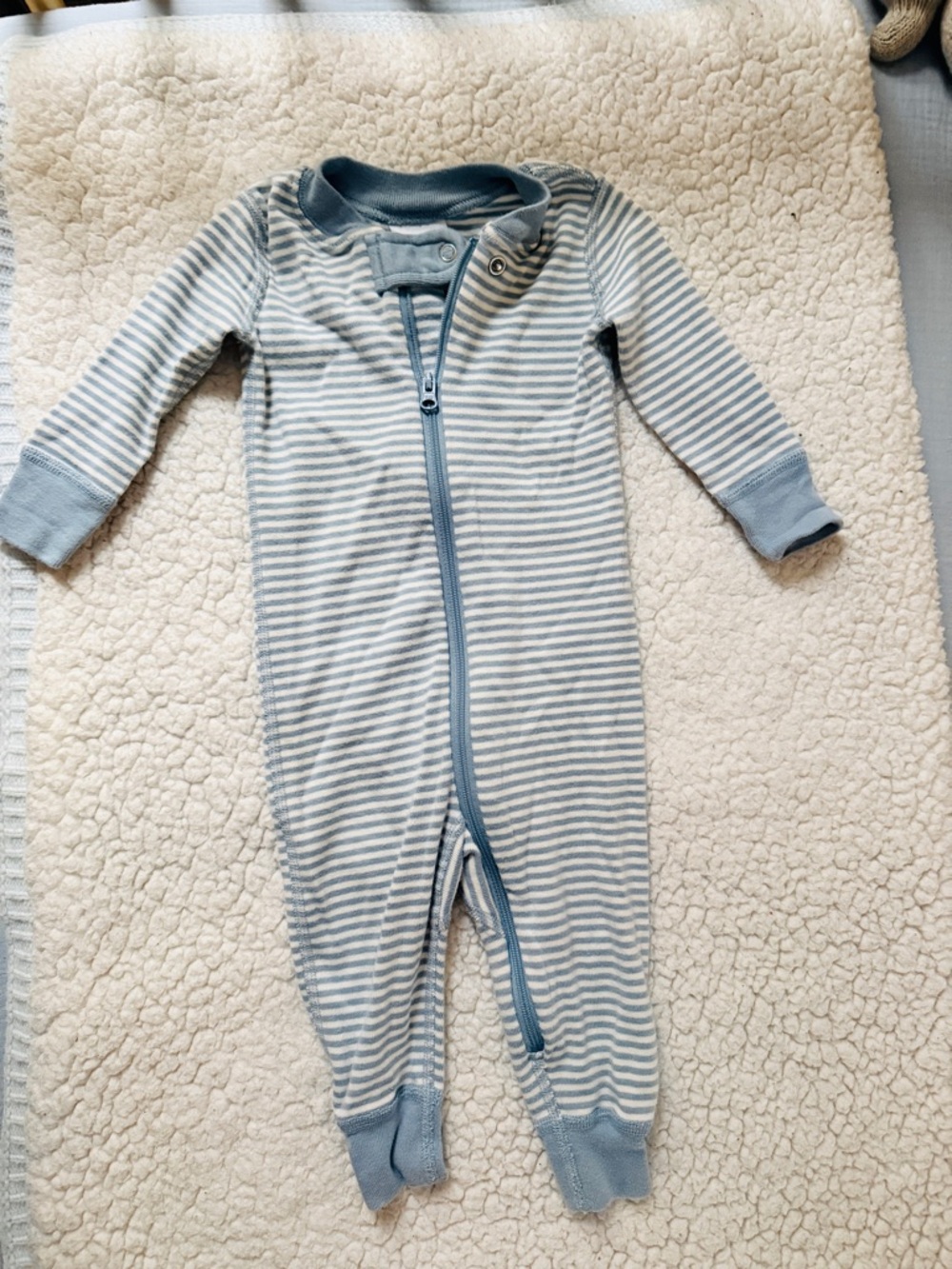 Hannah Anderson Light Blue and White Striped Zip One-Piece 3-6M